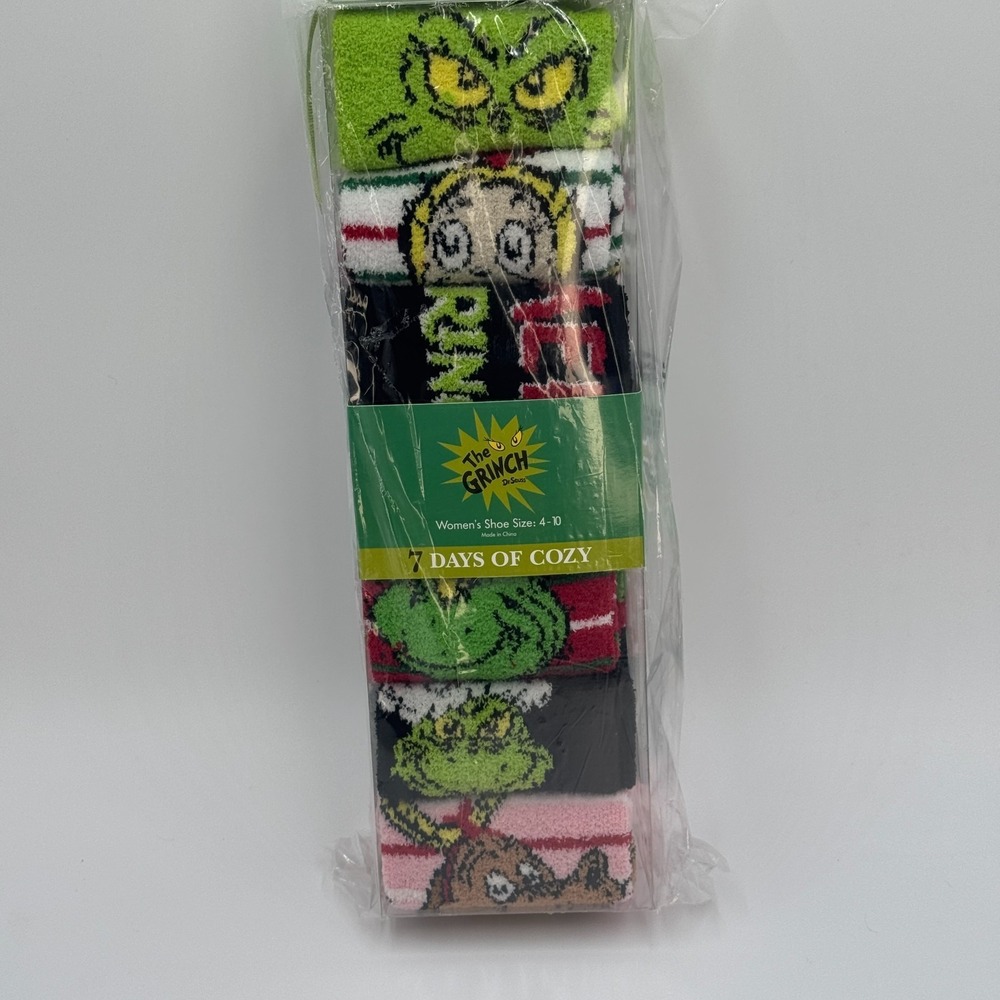Grinch Sock Set‎ 7 Pair Womens 4-10 Cozy Holiday NEW - Picture 3 of 8